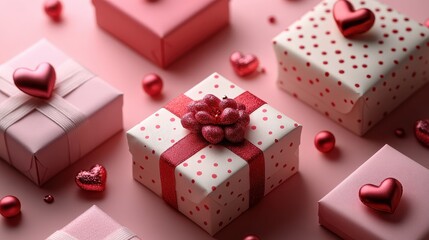 Valentine's day celebration with hearts and gift boxes for february 14th festivities