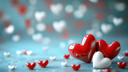 Romantic valentine's day background with red and white hearts falling for love celebration