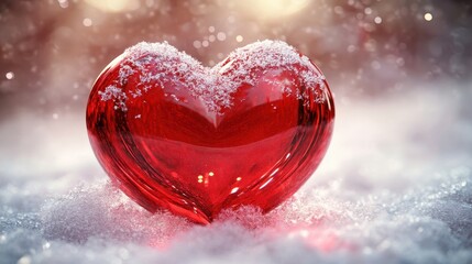 Fototapeta premium Heart shaped valentine in snowy setting for romantic holiday and greeting card design