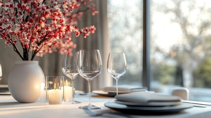 Elegant romantic table setting for valentine’s day celebration and dining ambiance