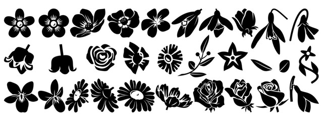 Flowers Silhouettes Set. Vector cliparts isolated on white.