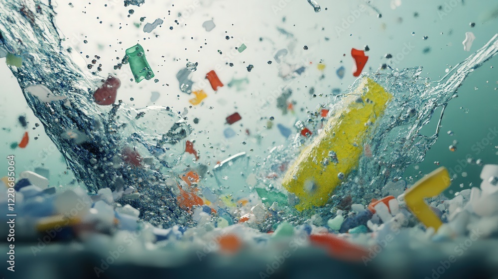 Poster microplastic generation, showing how plastics break down into smaller particles through weathering a