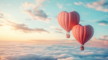 Naklejka premium Romantic valentine's day heart-shaped hot air balloons in a serene sky