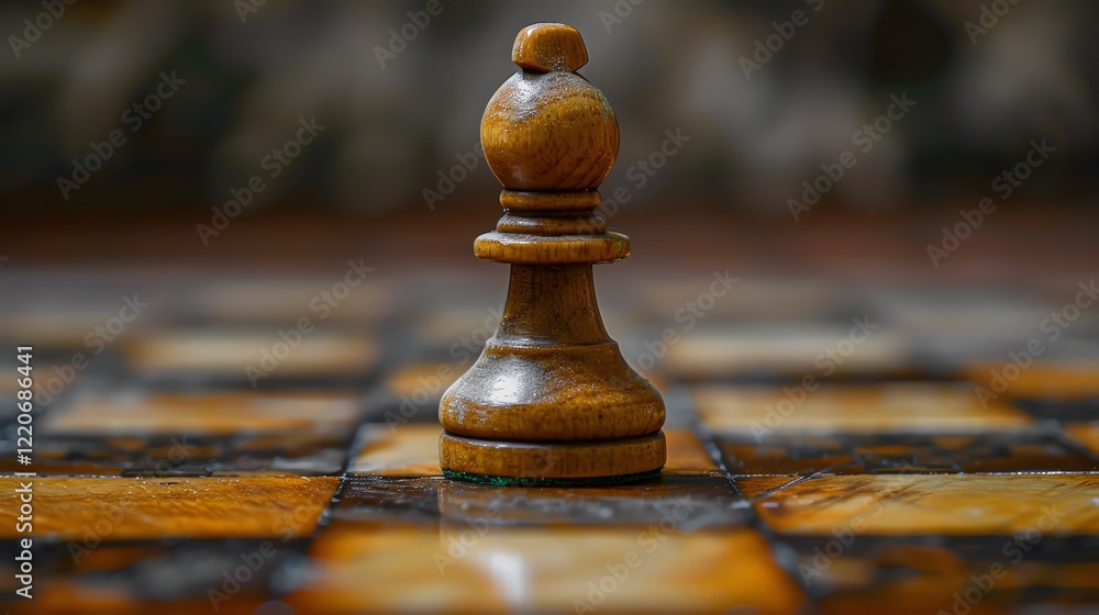 Aufkleber a wooden chess pawn on a chessboard. the pawn is in the foreground and is in focus. the chessboard i