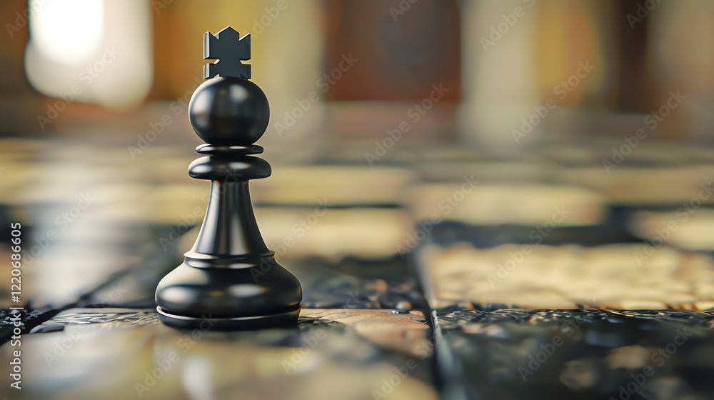 Aufkleber 3d rendering of a black chess pawn on a chessboard. the pawn is in the foreground and the chessboard