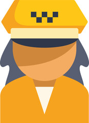 Taxi driver is wearing a traditional yellow taxicab hat with the classic black checker pattern