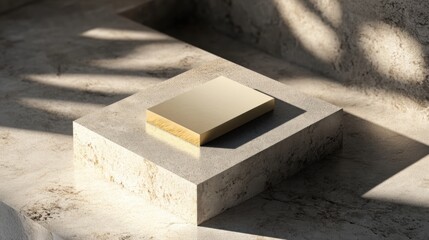 Square piece of soap resting on a block of gray concrete surface in natural light