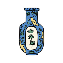 hand drawn cute pottery pot with floral pattern illustration