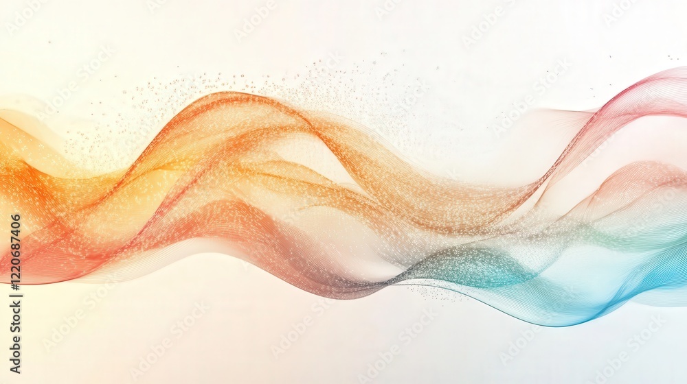 Poster dynamic interaction of particles, creating a wave-like motion in a colorful, translucent medium.