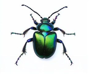 Beautiful iridescent beetle on a white background,Close-up maco shot of a golden green tortoise beetle insect isolated on a white background