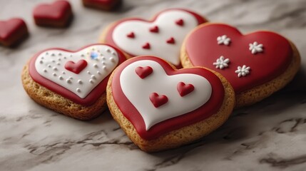 Delightful heart-shaped valentine cookies with icing design for romantic celebrations