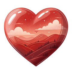 Red Heart on Transparent Background with Nature Landscape