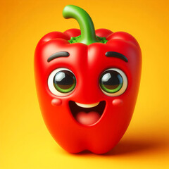 Red cartoon pepper on yellow background.