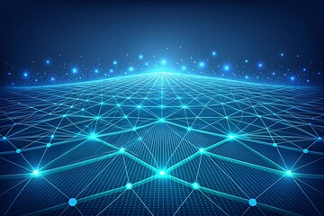 Futuristic Digital Network Grid With Blue Lights