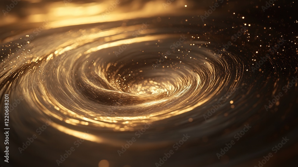 Poster dynamic swirl of liquid particles creating waves, with light refracting through the moving medium.