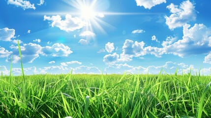 Obraz premium Vibrant Green Meadow Under a Sunny Sky: A Breathtaking Summer Landscape
