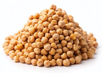 Dried Chickpeas Pile, Organic Legumes, Healthy Food, White Background Stock Photo