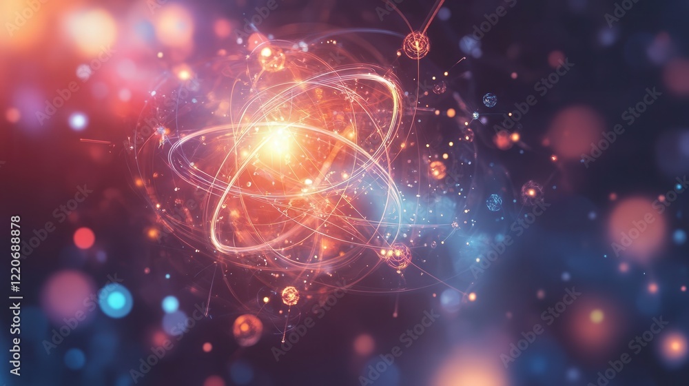 Poster field of subatomic particles orbiting in a chaotic yet harmonious dance of motion and energy