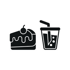 Soda drink and cheesecake food icon with a sleek and minimalist flat design, featuring clean lines and a modern aesthetic, perfect for contemporary UI/UX projects and food-related branding.
