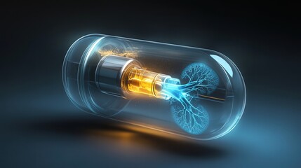 futuristic design of a lung medication in aerosol form for quick and effective symptom relief.