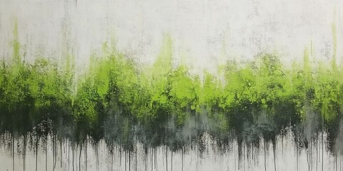 weathered concrete wall with old green paint covered by moss and mildew wear marks texture