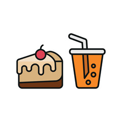 Soda drink and cheesecake food icon with a sleek and minimalist flat design, featuring clean lines and a modern aesthetic, perfect for contemporary UI/UX projects and food-related branding.