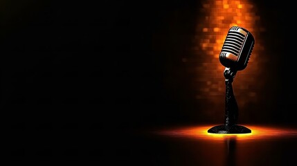 Retro Microphone with lights on background with copy space for karaoke night or talent search banner image