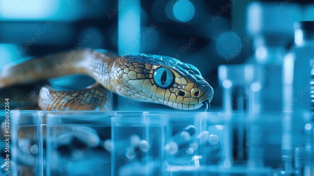 Poster snake venom collection and analysis, emphasizing how its components are used to create medications t