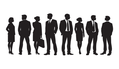 Silhouettes of  casual business people. Business concept. Black monochrome Vector illustrations isolated on white background