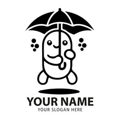 cartoon umbrella simple icon vector black and white