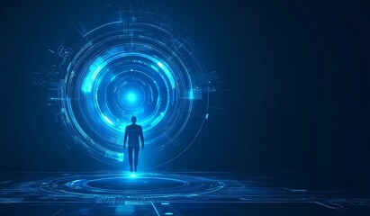 Technology digital interface artificial intelligence hologram future network abstract background computer ai information futuristic communication concept or virtual data cyberspace innovation display