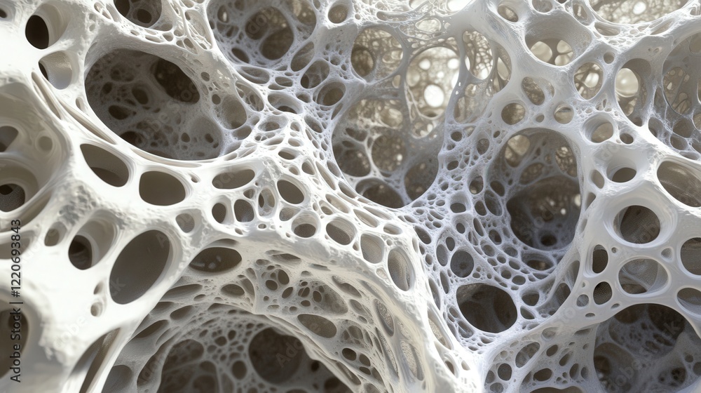 Poster microscopic view of interlocking solid particles forming a dense and rigid structure.
