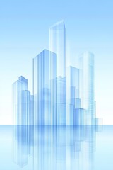 Naklejka premium Futuristic glass skyscrapers reflecting on water in modern cityscape