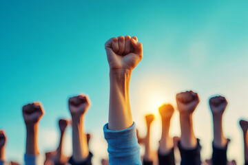 Fists raised in the air in protest