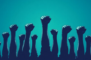 Fists raised in the air in protest