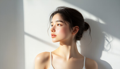 スキンケアをする女性　美容イメージ　AI