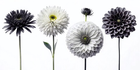 Obraz premium Elegant Black and White Flowers on White Background - Stock Photo