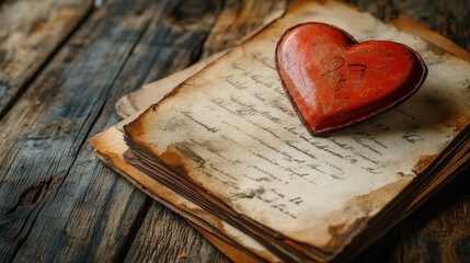 Vintage valentine romance with rustic heart on aged paper for february 14th celebrations
