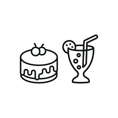Soda drink and cheesecake food icon with a sleek and minimalist flat design, featuring clean lines and a modern aesthetic, perfect for contemporary UI/UX projects and food-related branding.