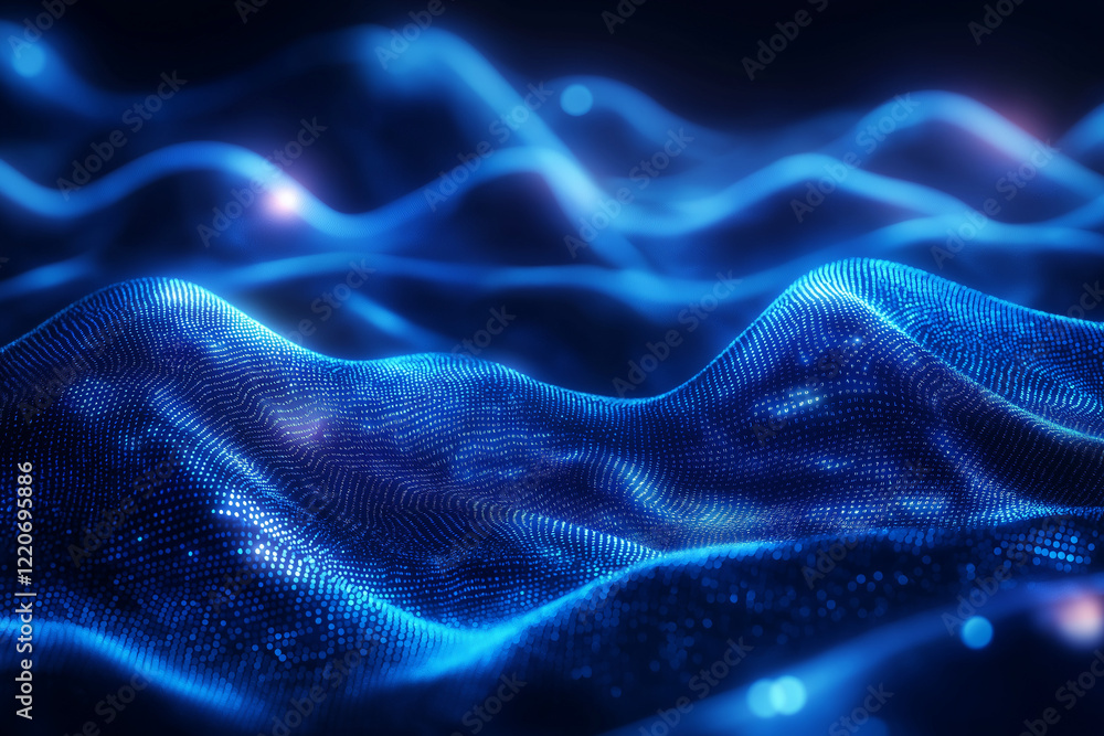 Aufkleber neon glow blue digital binary code, futuristic technology abstract background
