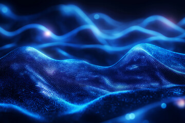 Neon glow blue digital binary code, futuristic technology abstract background