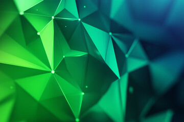 Neon glow low poly mesh in green and blue gradient color futuristic technology abstract landscape background