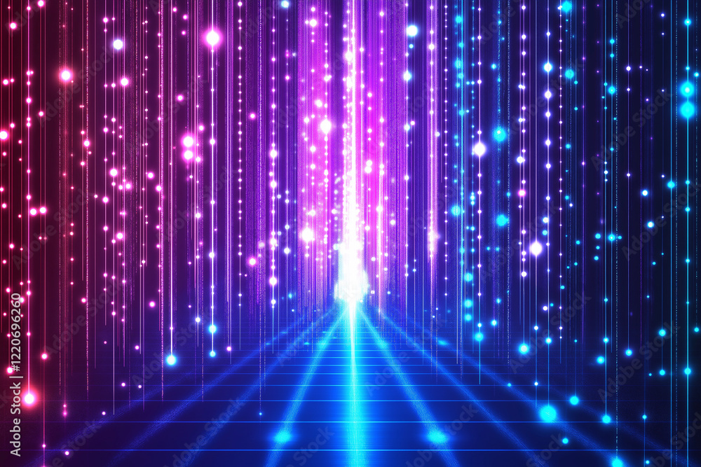 Aufkleber purple and blue gradient lights arranged in vertical lines with glowing dots, creating an abstract f