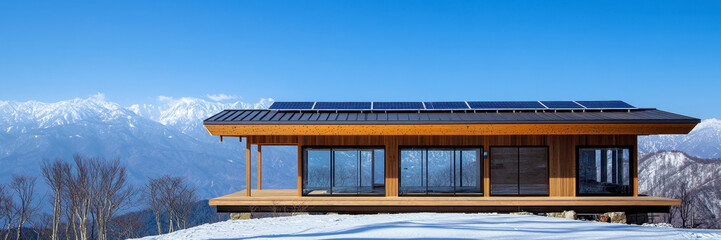 Modern mountain cabin retreat mount k architectural photography snowy landscape wide angle serenity and isolation