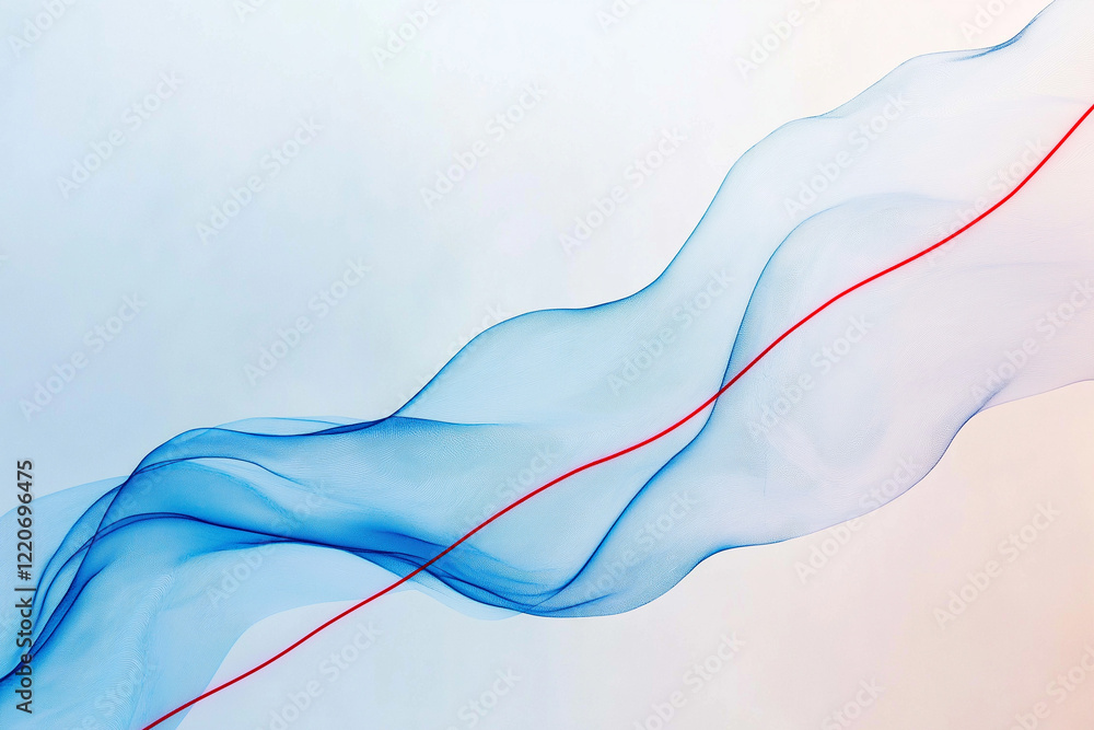 Poster sleek blue waves accented by sharp red line on soft white and blue gradient background