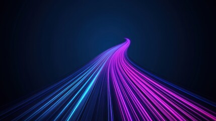 Abstract glowing lines forming a curved path on dark background.