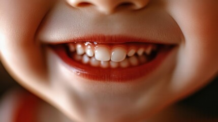 A joyful child displays an innocent smile, showcasing missing front teeth, representing childhood innocence and pure happiness in a close-up portrait.