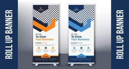 Roll up banner stand template design. Corporate Roll up background for Presentation. Vertical roll up x-stand exhibition display Marketing Promotion
