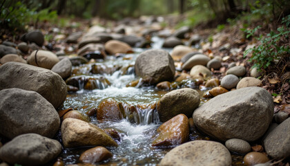 Obraz premium Rocky stream flowing through lush forest