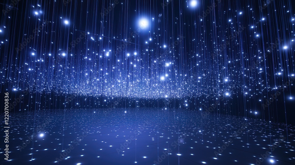 Poster serene field of suspended particles in a fluid-like medium, softly illuminated from above.
